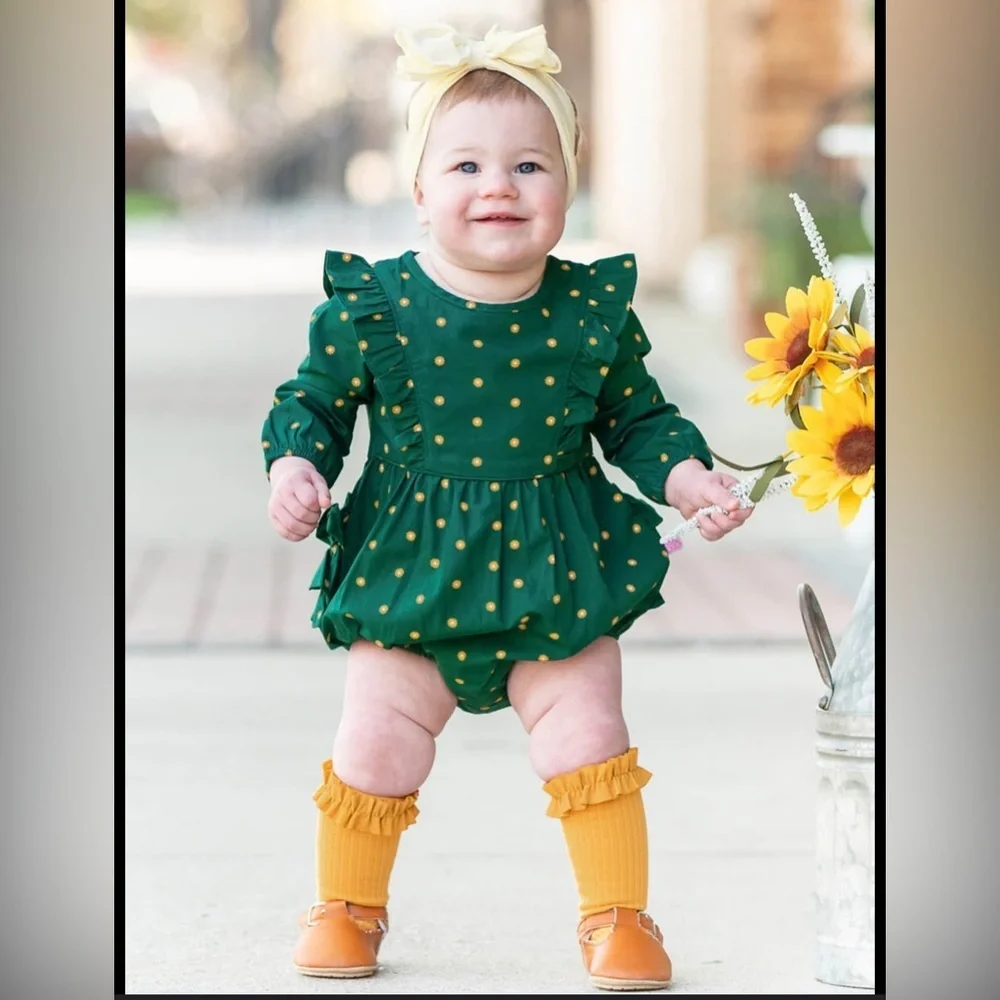 Ruffle Butts Green and Yellow Polka Dot One Piece
